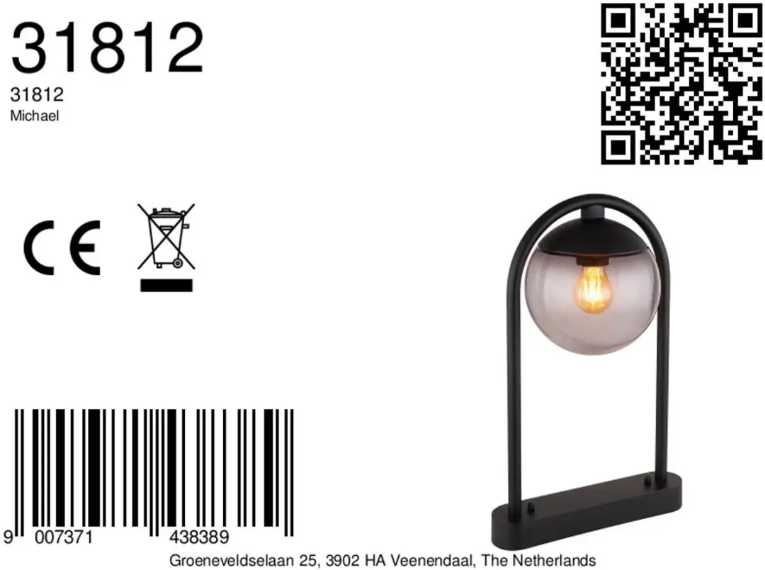 Globo Vloerlamp Michael E27 - 32cm - Zwart - afbeelding 6 van 6