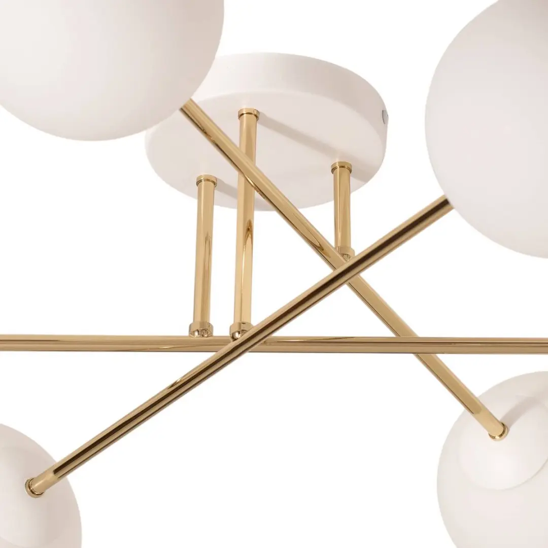 Euluna Plafondlamp 6-Lichts - Ø75cm - Staal/Glas - Wit/Goud/Wit Opaal