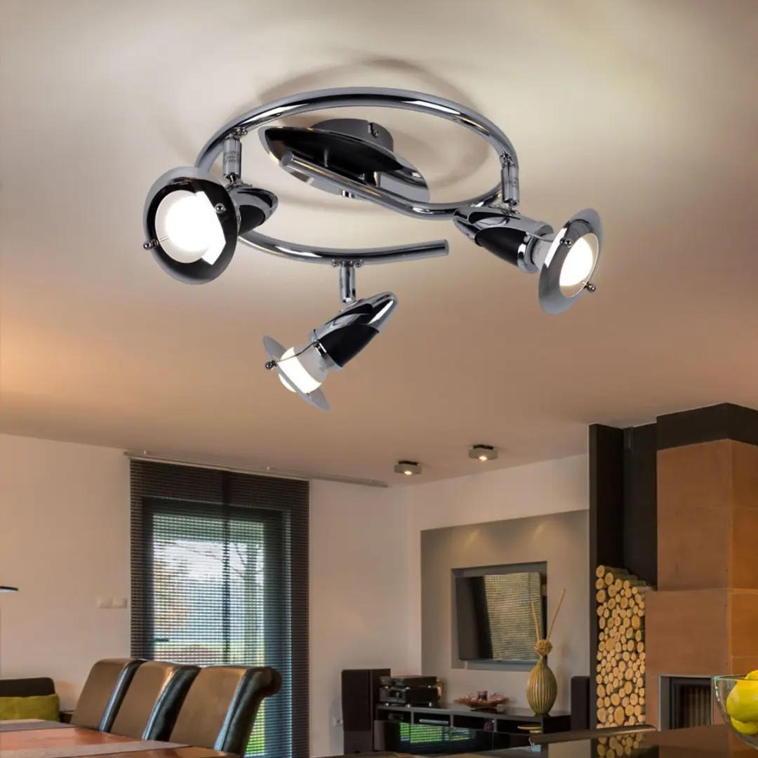 Globo Plafondlamp 3 Vlammen - 3x E14 - Ø30xH17,5cm - Chroom/Dark Brown - afbeelding 6 van 6