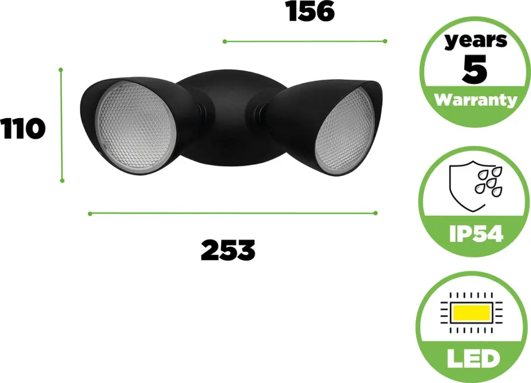 Lutec Shrimp LED Beveiligingslamp 1700Lm - Tweekoppig - 4000K - Mat Zwart