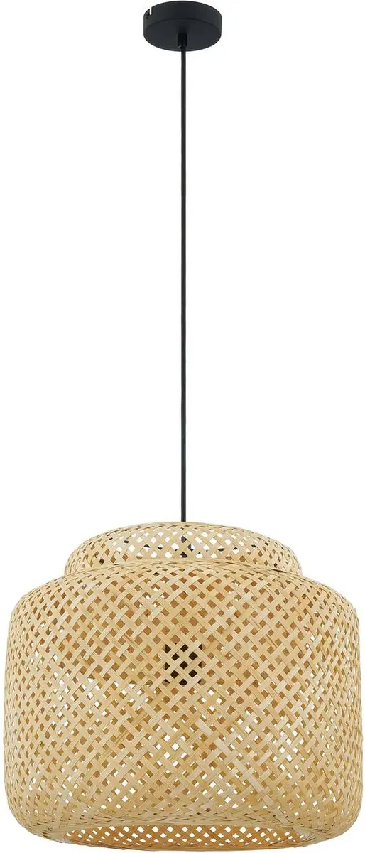 Lindby Hanglamp Bamboe 42cm - E27 - Licht hout/zwart