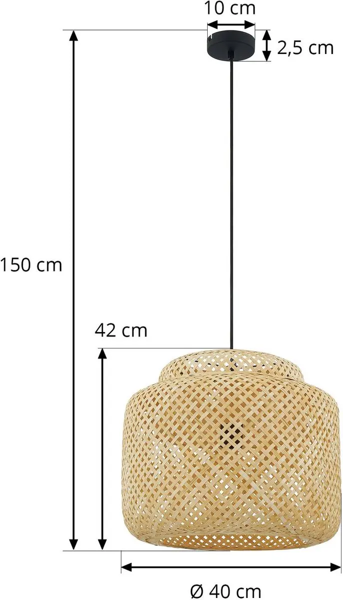 Lindby Hanglamp Bamboe 42cm - E27 - Licht hout/zwart