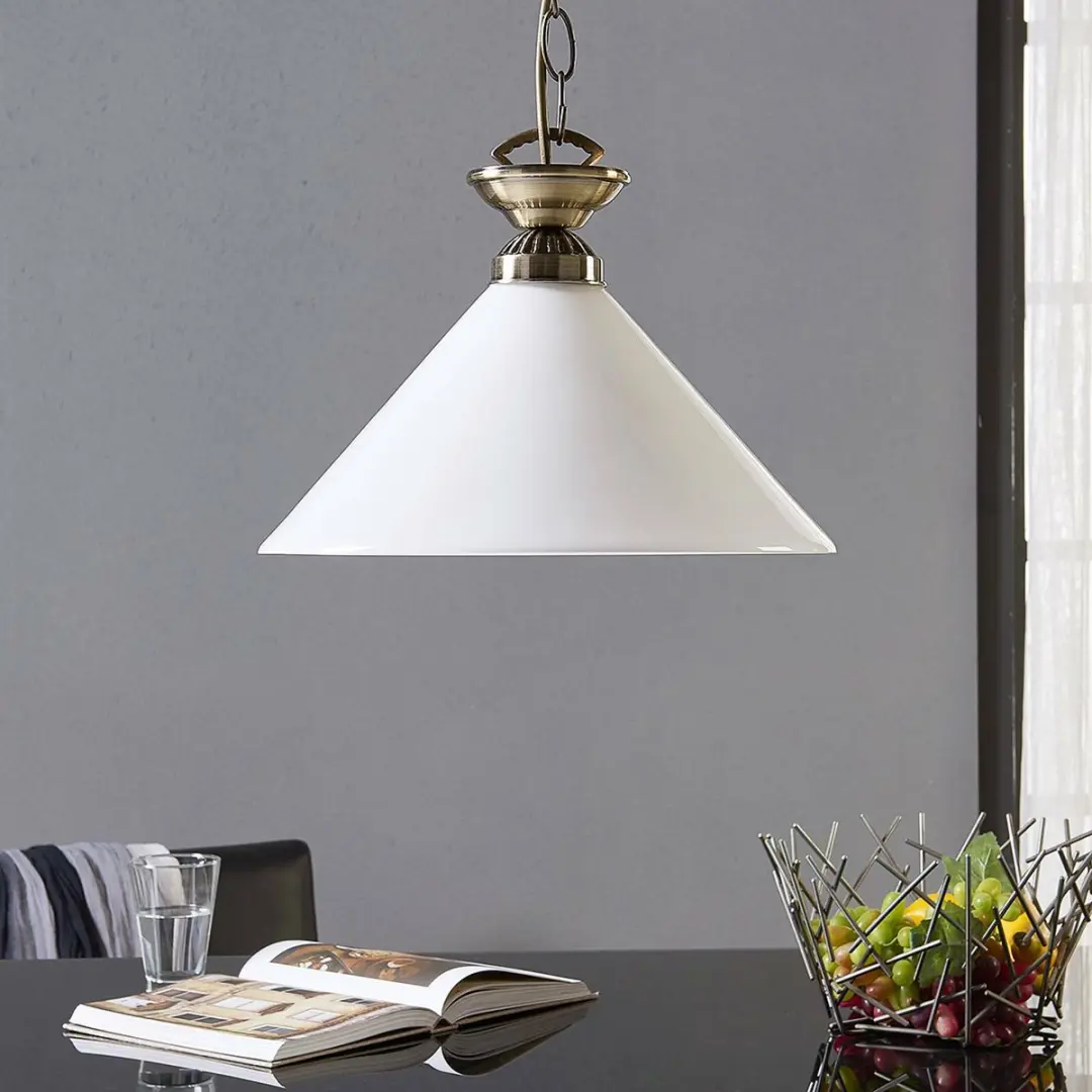 Lindby Hanglamp Glas Metaal E27 - 1 Lichtpunt - Opaalwit/Antiek Messing