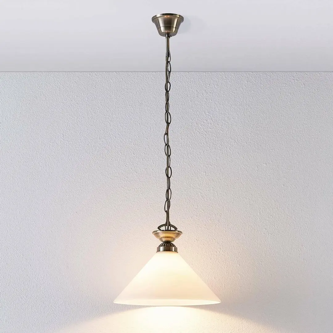 Lindby Hanglamp Glas Metaal E27 - 1 Lichtpunt - Opaalwit/Antiek Messing
