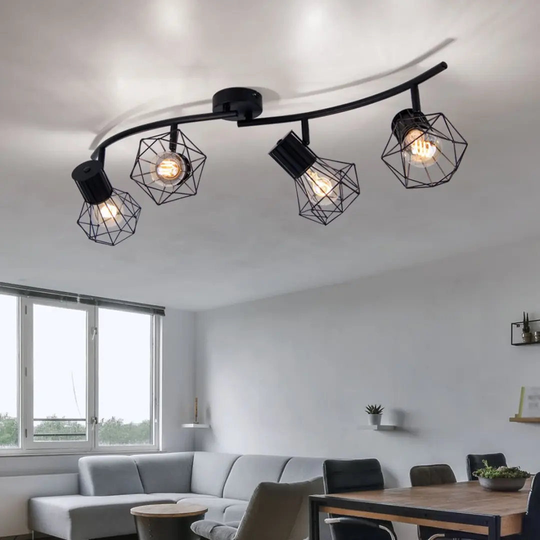 Globo Spotlight Strip Zwenkbare Plafondlamp 4x E27 - 80x22,5x19cm Zwart