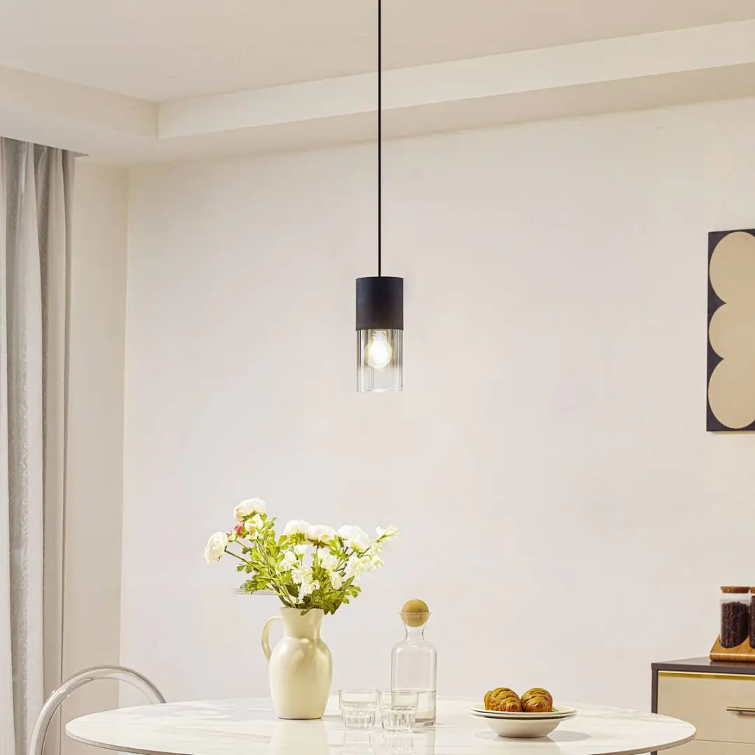 Lindby Hanglamp Glas Aluminium IJzer 1 Licht - E27 - Rookgrijs/Zwart