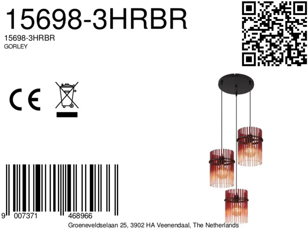 Globo Gorley Hanglamp - 3 Lichtpunten - Ø47cm - Rood - afbeelding 6 van 6