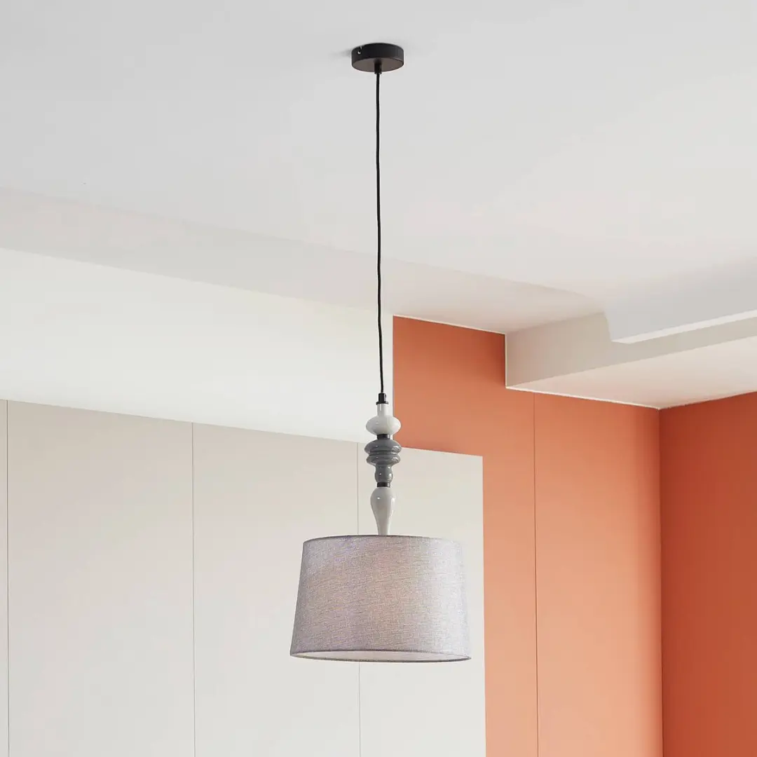 Lindby Hanglamp Textiel Metaal 1 Licht E27 - 34cm - Grijs/Zwart