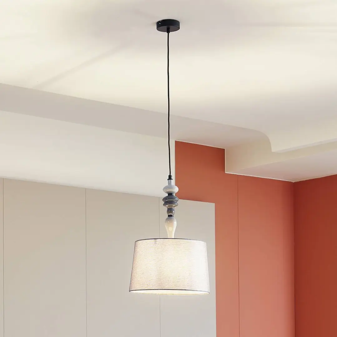 Lindby Hanglamp Textiel Metaal 1 Licht E27 - 34cm - Grijs/Zwart