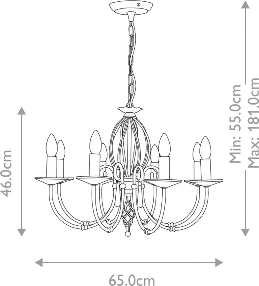 Elstead LED Kroonluchter 8x E14 60W - Polished Brass
