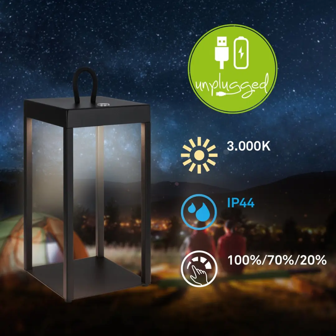 Briloner Luca Oplaadbare Tafellamp - IP44 - 3000K - Zwart
