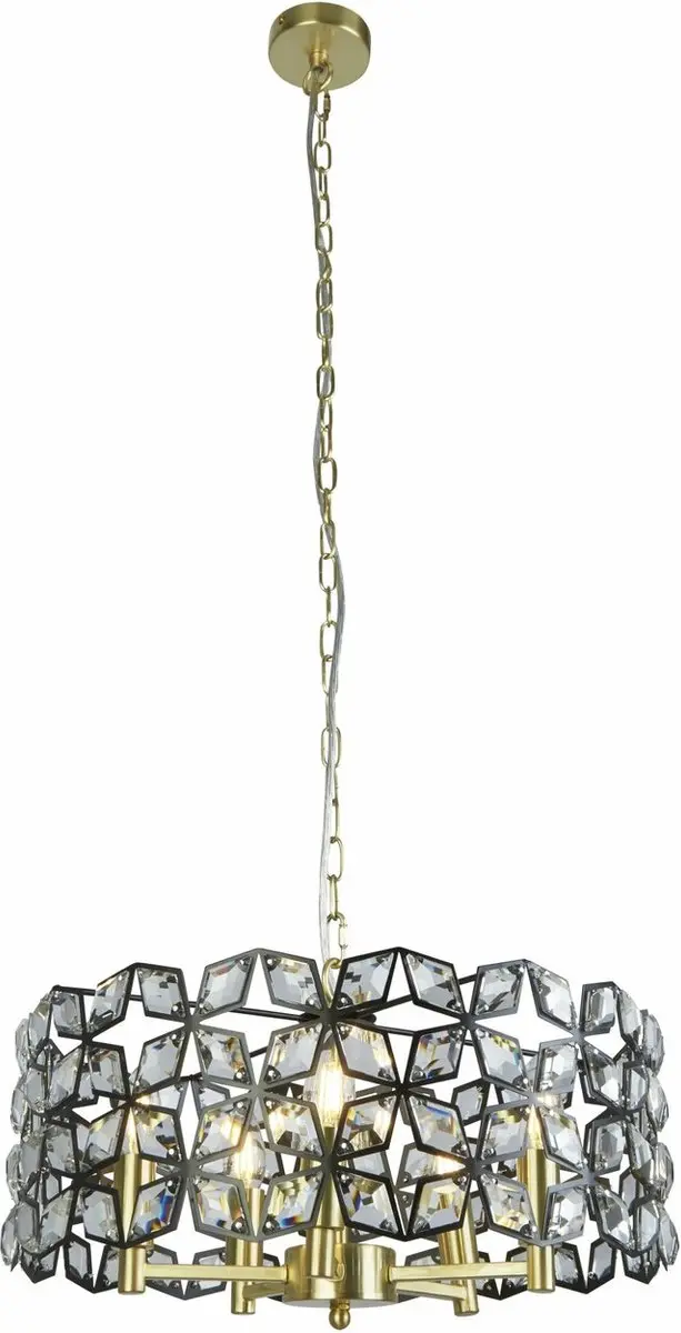 Searchlight Iris Hanglamp 5 Lichts - Zwart/Messing