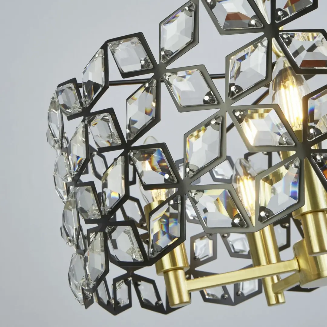Searchlight Iris Hanglamp 5 Lichts - Zwart/Messing