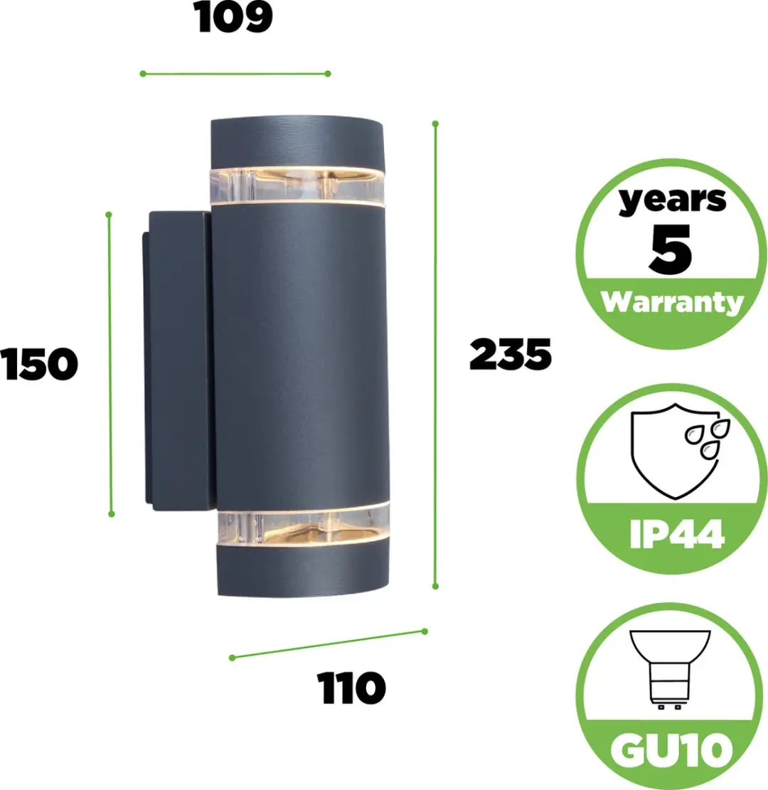 Lutec Focus Wandlamp Buiten GU10 - 2x Up & Down - IP44 Antracietgrijs