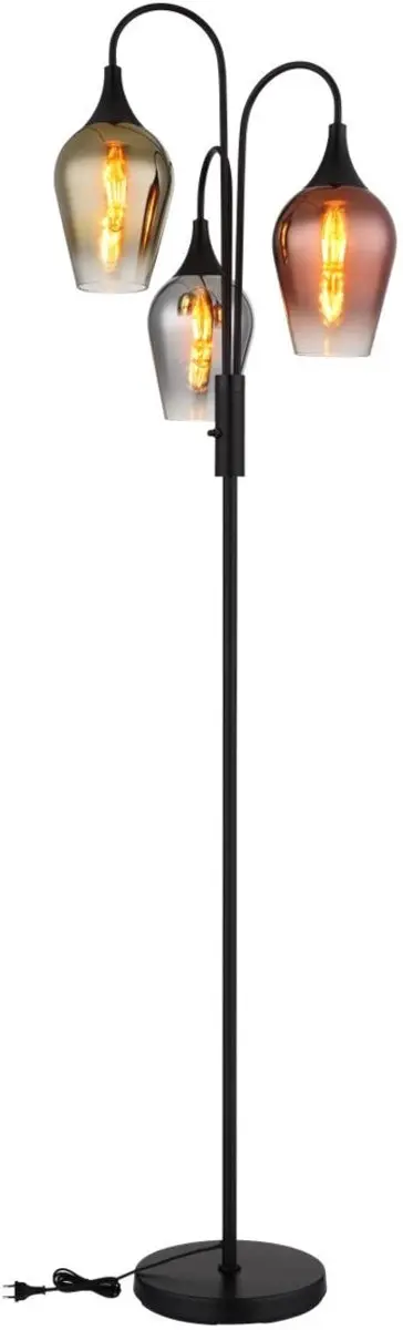 Globo Lavus Vloerlamp 165cm - 3x E27 - Matt zwart