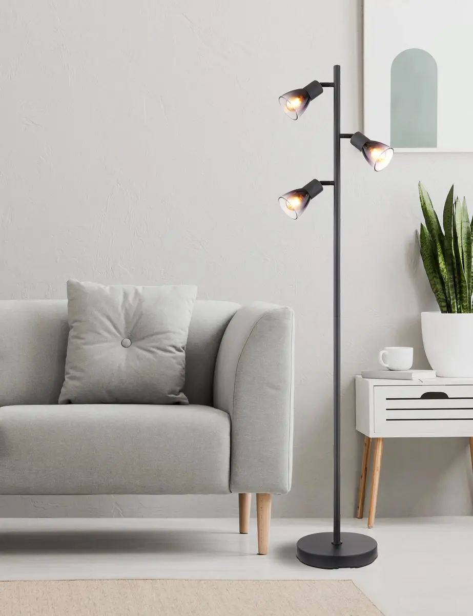 Globo Lavus Vloerlamp 165cm - 3x E27 - Matt zwart