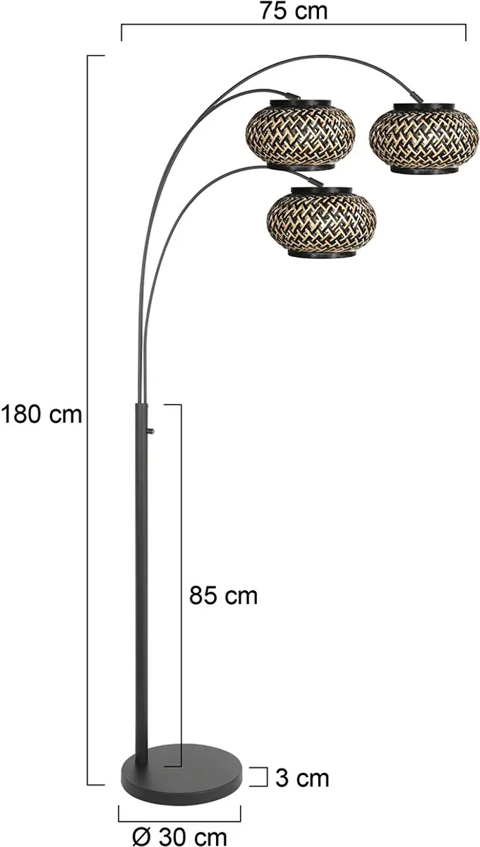 Steinhauer Nox Light 4494ZW Vloerlamp - 3x E27 - Zwart/Beige - afbeelding 6 van 6