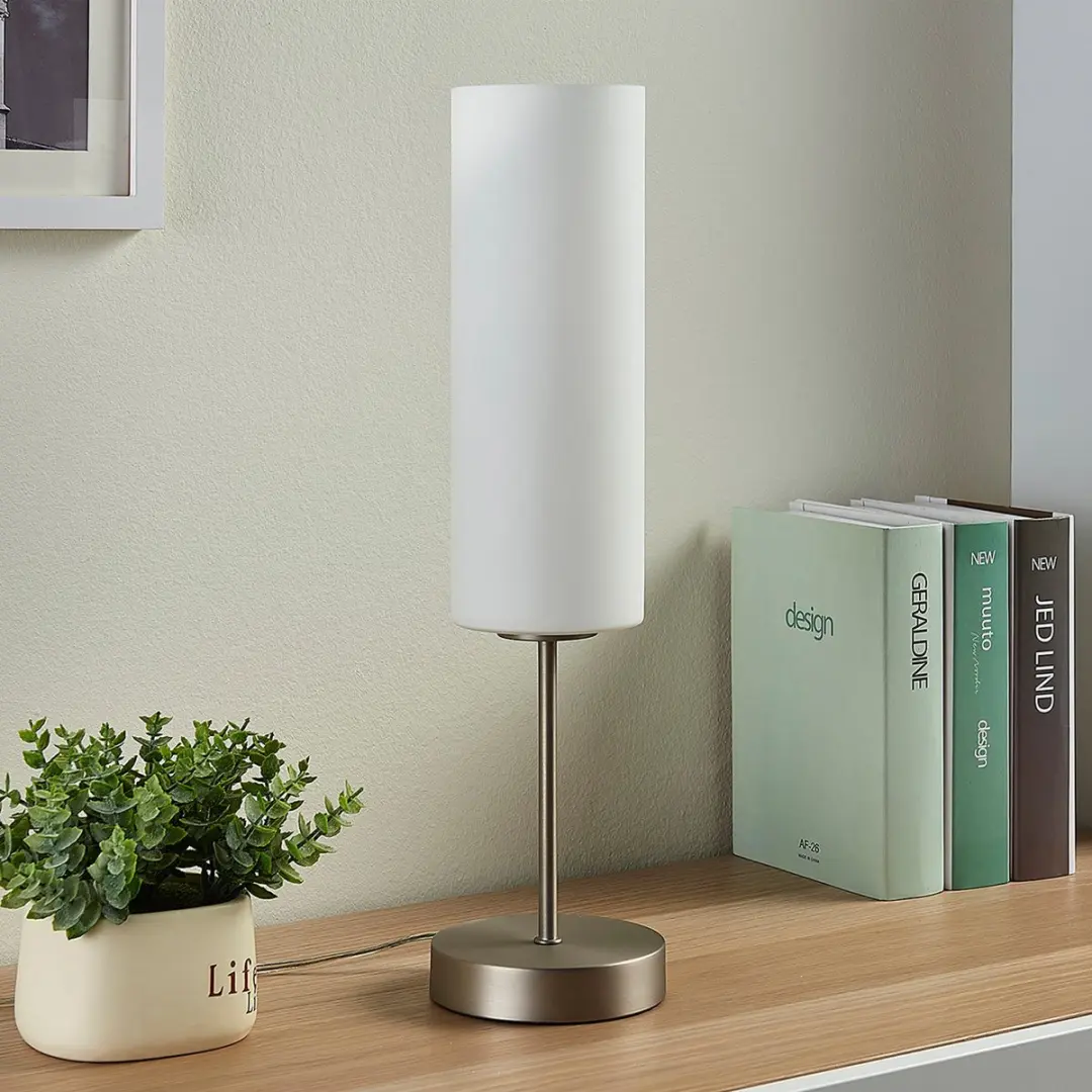 Lindby Tafellamp Glas Metaal 46cm E27 - Wit/Nikkel