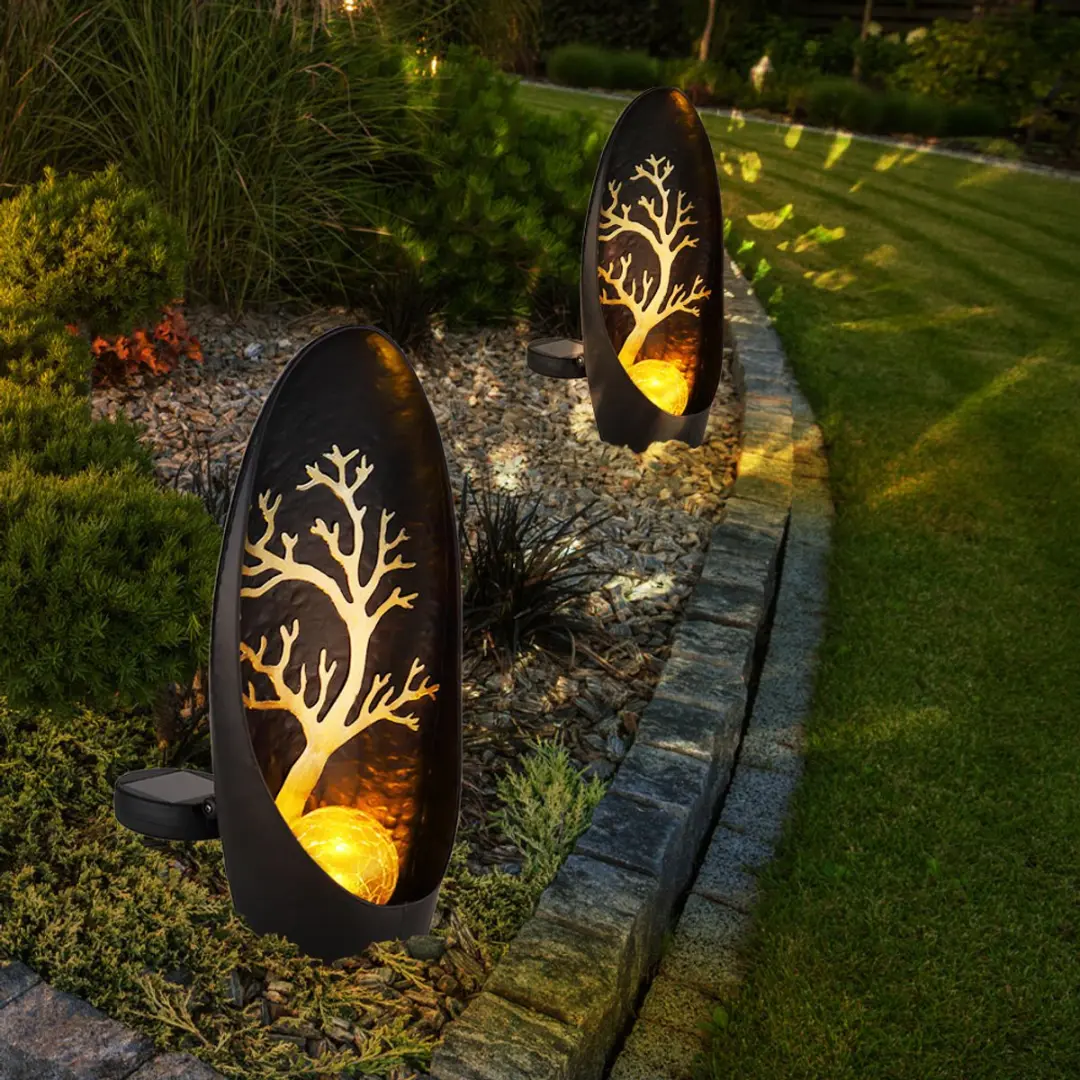 Globo Solar Tuinlampen Zwart Zilver - 2 Stuks