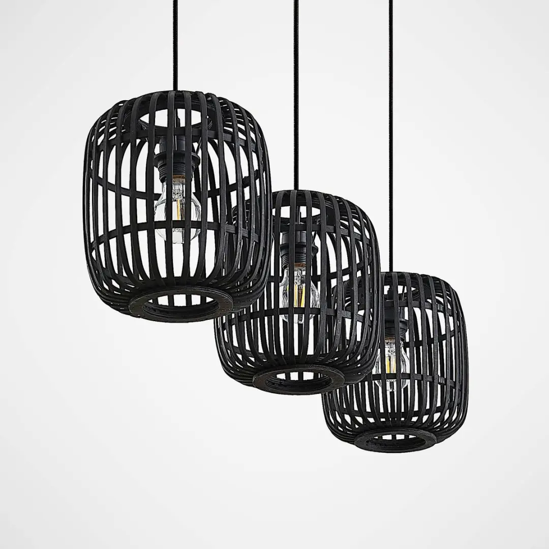 Lindby Hanglamp 3-lichts - Hout/metaal - Ø21,5cm - E27 - Zwart
