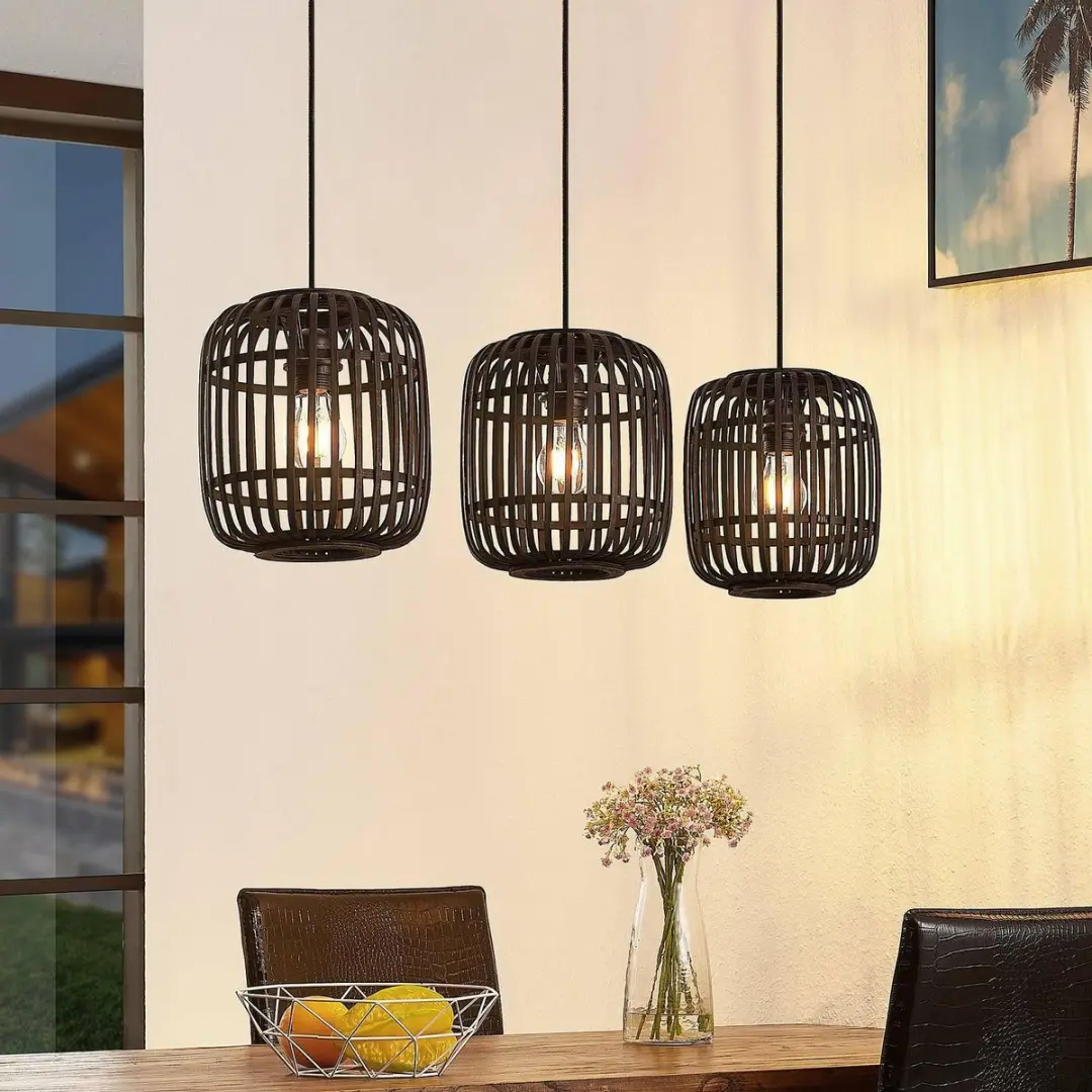 Lindby Hanglamp 3-lichts - Hout/metaal - Ø21,5cm - E27 - Zwart - afbeelding 6 van 6