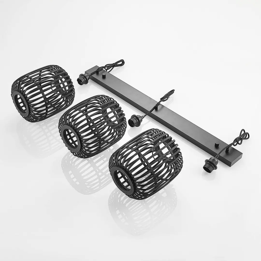 Lindby Hanglamp 3-lichts - Hout/metaal - Ø21,5cm - E27 - Zwart