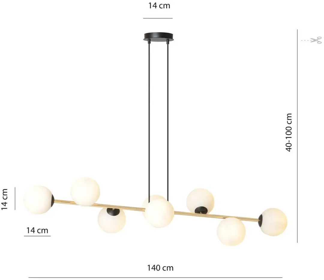 Euluna Hanglamp 8-Licht Staal Glas - E14 - Zwart/Goud/Wit Opaal