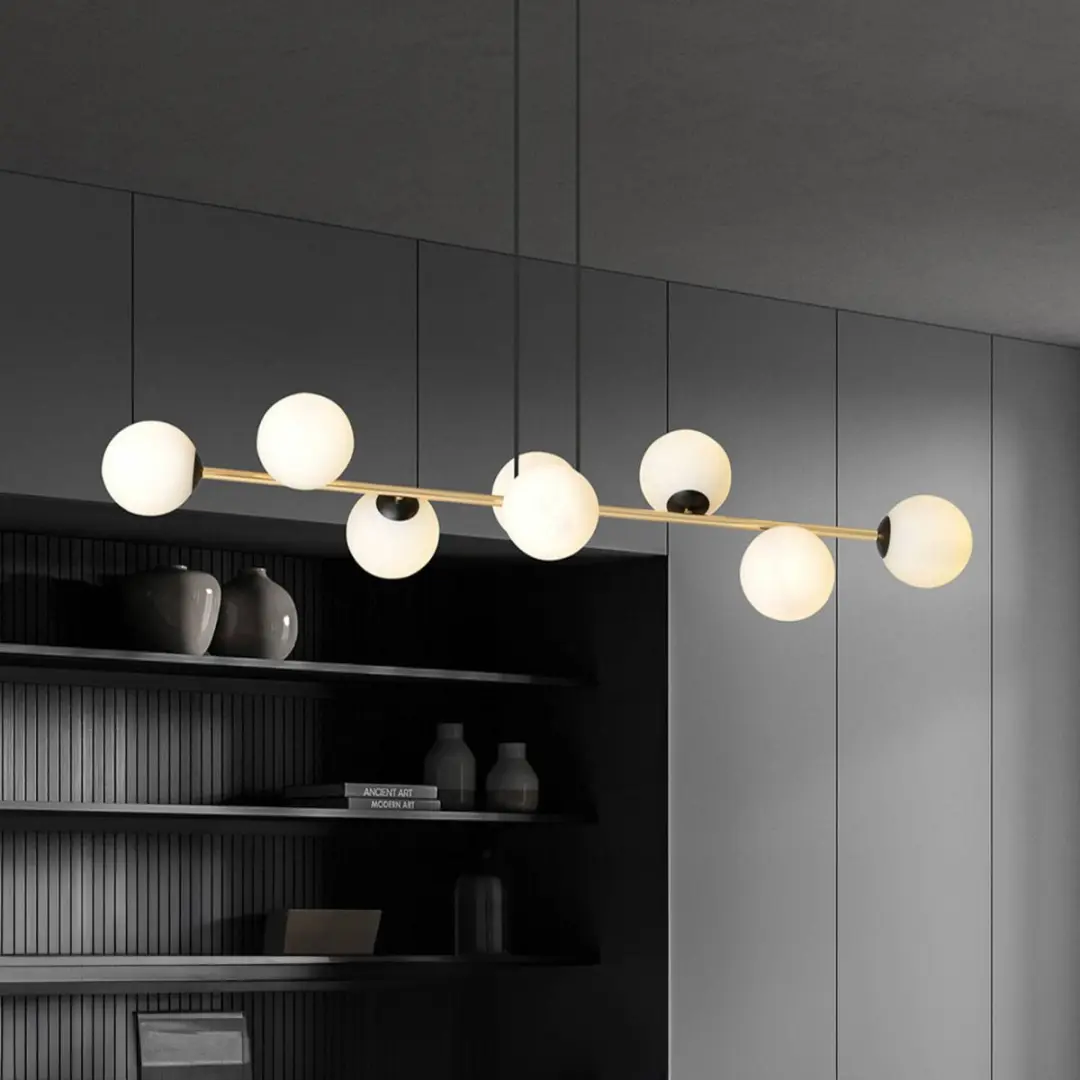 Euluna Hanglamp 8-Licht Staal Glas - E14 - Zwart/Goud/Wit Opaal - afbeelding 6 van 6