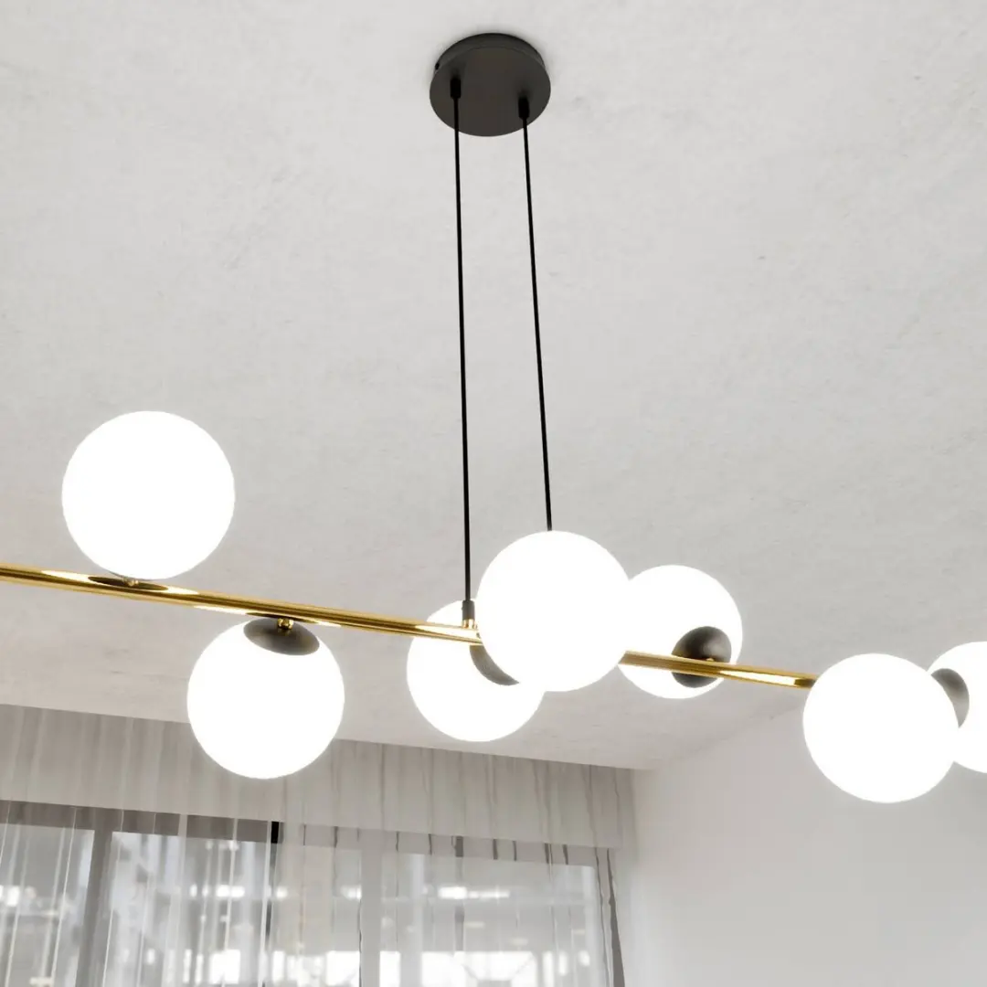 Euluna Hanglamp 8-Licht Staal Glas - E14 - Zwart/Goud/Wit Opaal