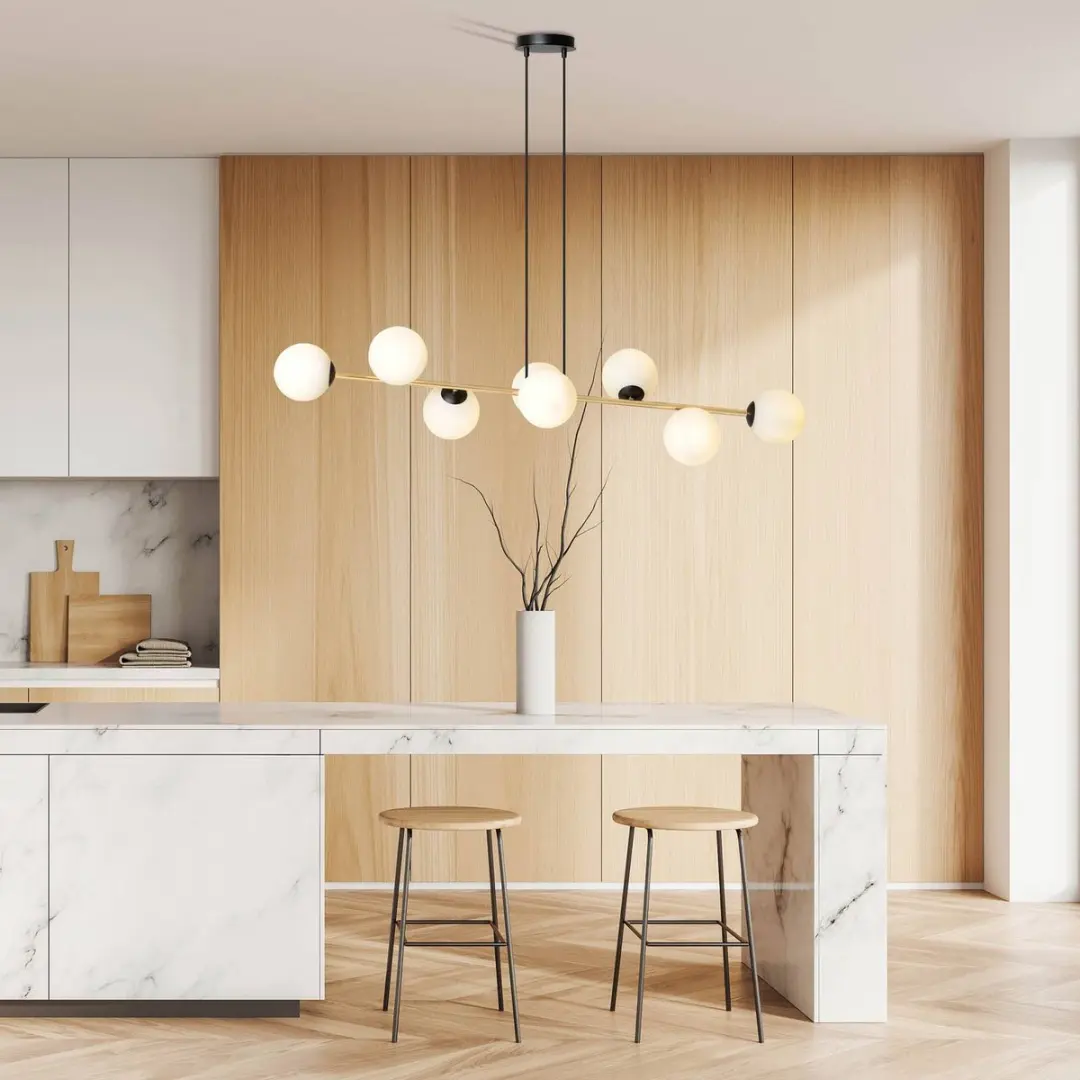 Euluna Hanglamp 8-Licht Staal Glas - E14 - Zwart/Goud/Wit Opaal