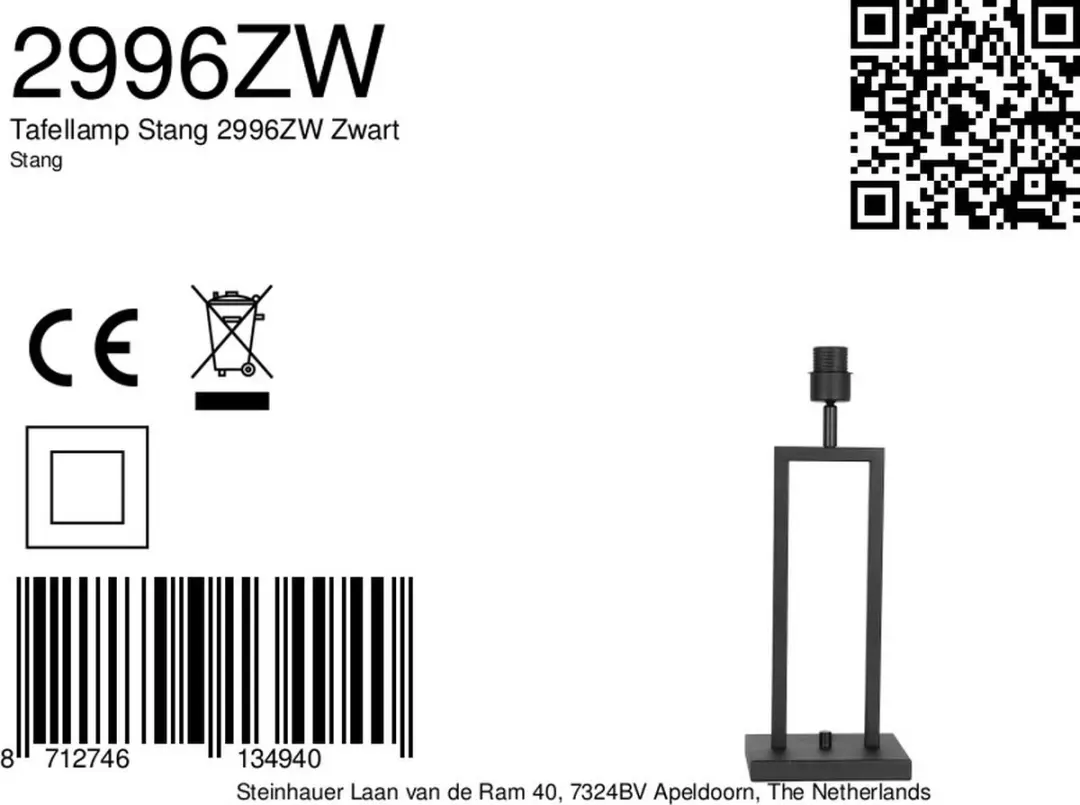 Steinhauer Tafellamp Stang 2996ZW - 1 Lichtpunt - 2700K - Zwart - afbeelding 6 van 6