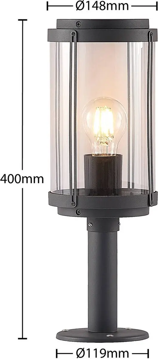 Lindby Sokkellamp Aluminium 1 Licht E27 - 40cm - Donkergrijs