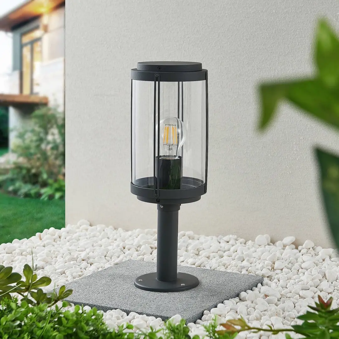 Lindby Sokkellamp Aluminium 1 Licht E27 - 40cm - Donkergrijs