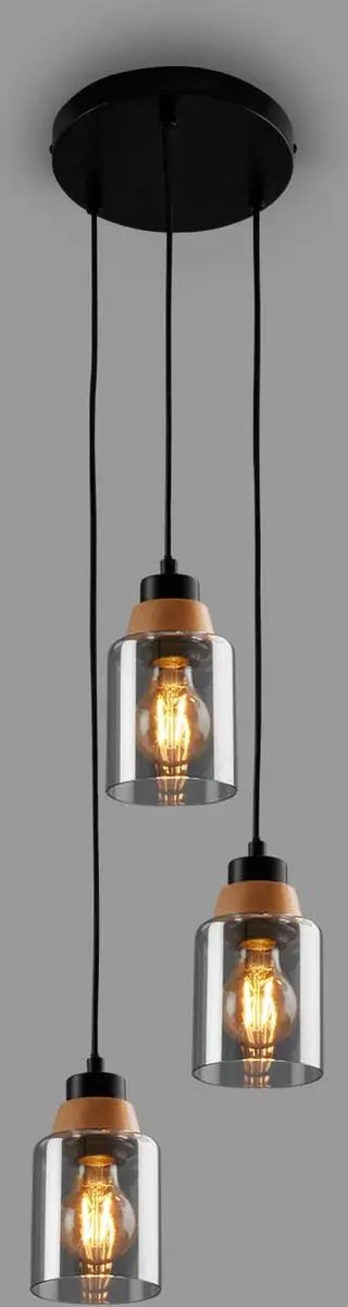 Briloner Royk 3-lichts Hanglamp - Zwart-rook Glas