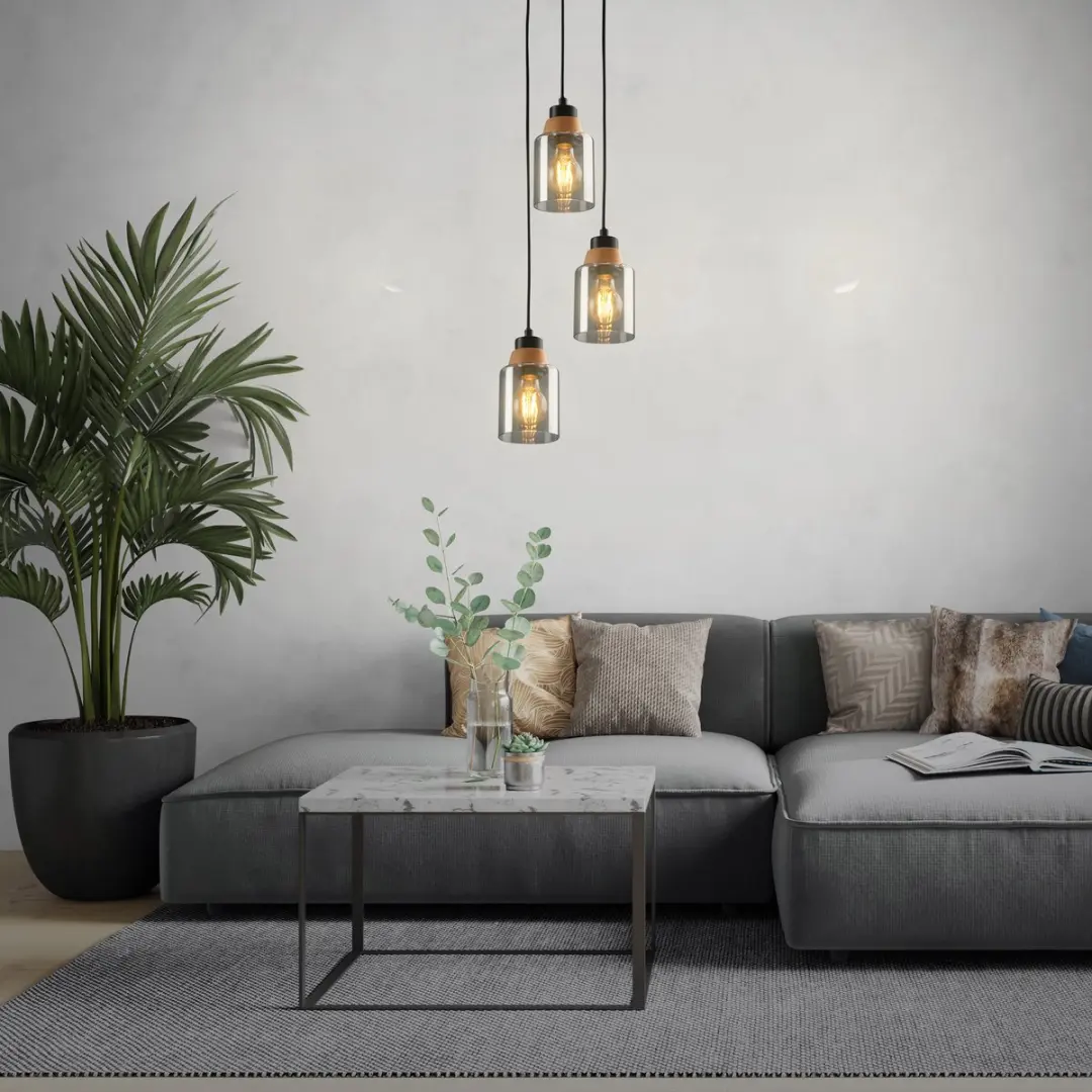 Briloner Royk 3-lichts Hanglamp - Zwart-rook Glas