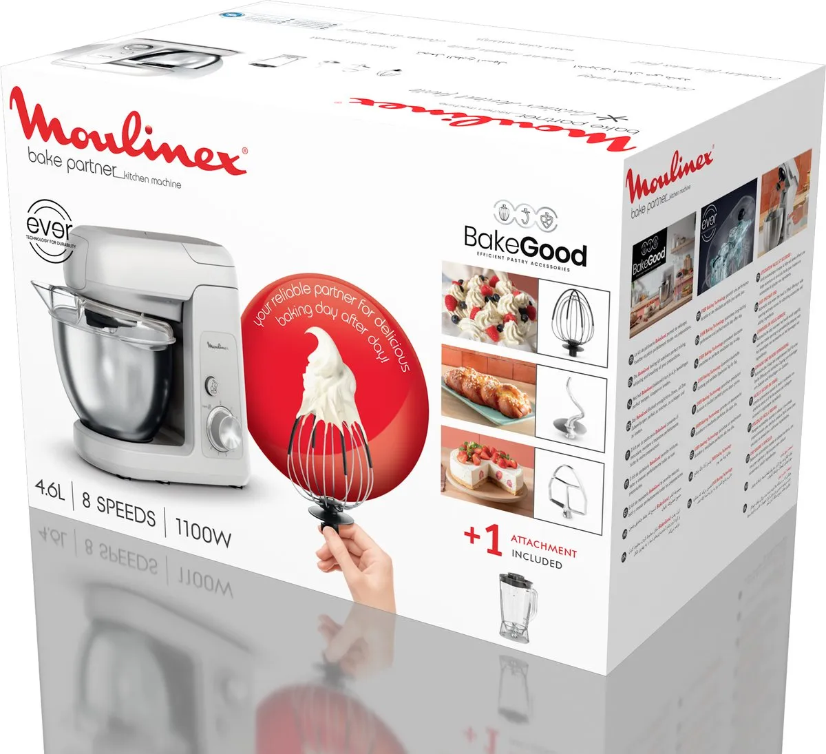 Moulinex Bake Partner QA521B25 Keukenrobot - 1100W - 4,6L Roestvrijstaal/Wit