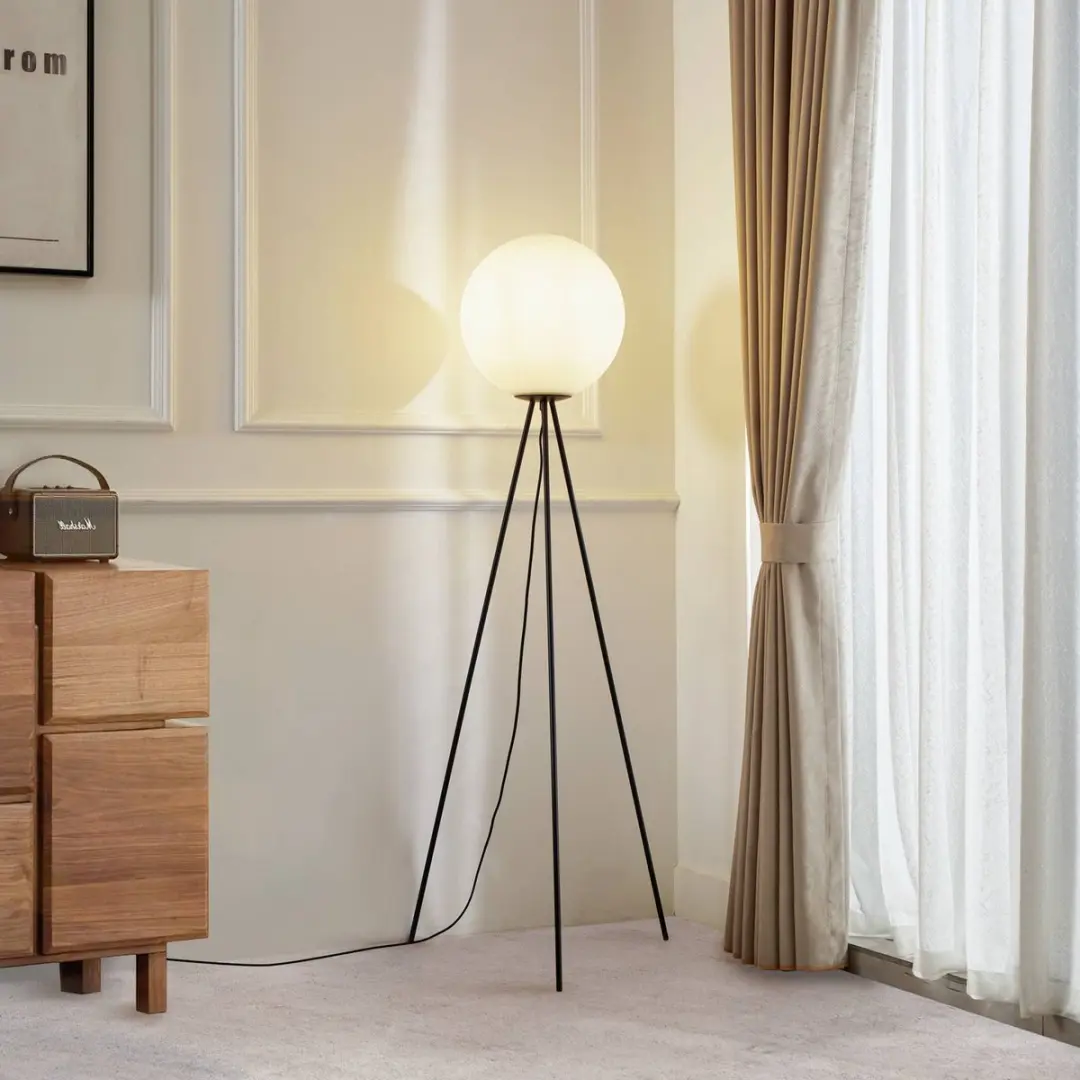 Lucande Vloerlamp Glas Metaal 151cm - Wit/Zwart