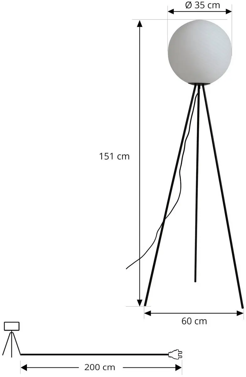 Lucande Vloerlamp Glas Metaal 151cm - Wit/Zwart