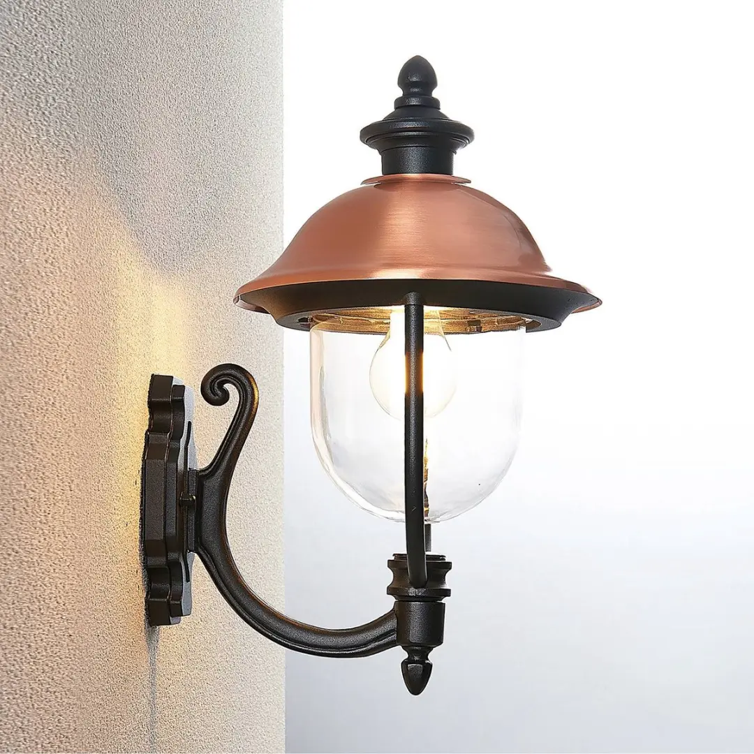 Lindby Wandlamp Buiten 1 Licht E27 - Zwart/Koper/Transparant