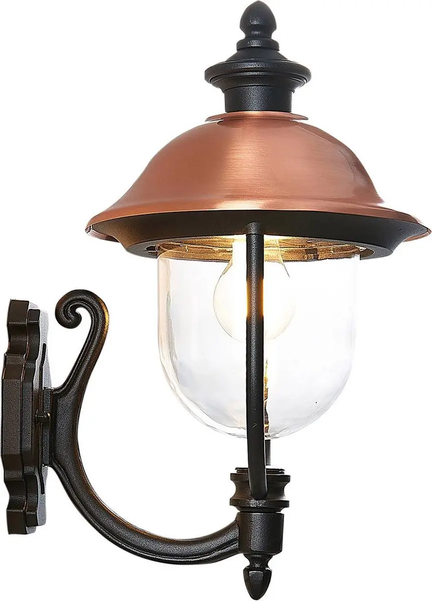 Lindby Wandlamp Buiten 1 Licht E27 - Zwart/Koper/Transparant