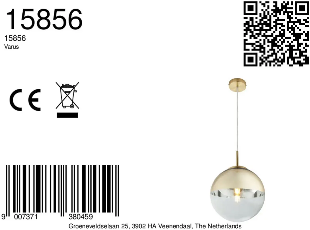 Globo Varus Hanglamp - Ø25cm - Goud - E27 - afbeelding 6 van 6