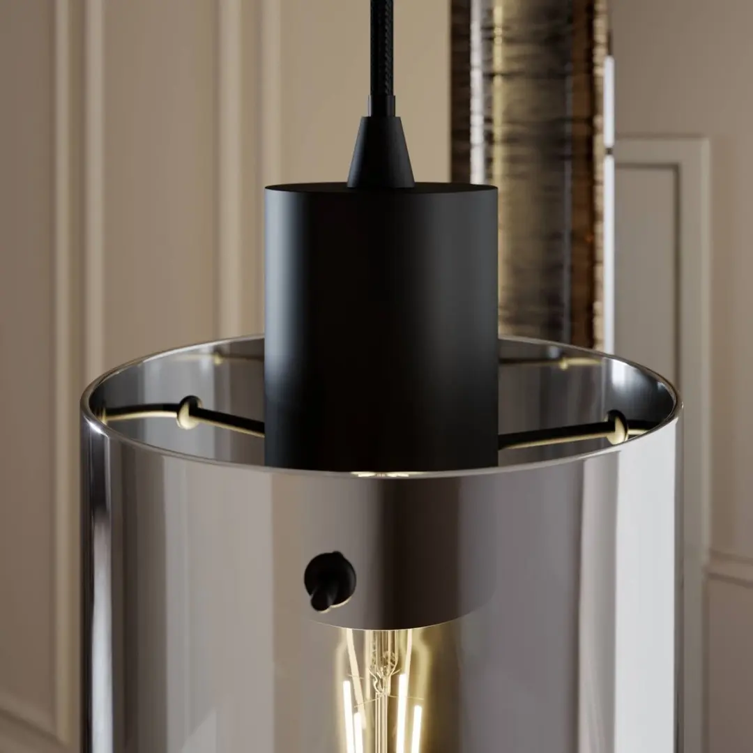 Lindby Hanglamp 1 Licht - Staal/Glas - E27 - Zwart/Rookgrijs