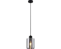 Lindby Hanglamp 1 Licht - Staal/Glas - E27 - Zwart/Rookgrijs