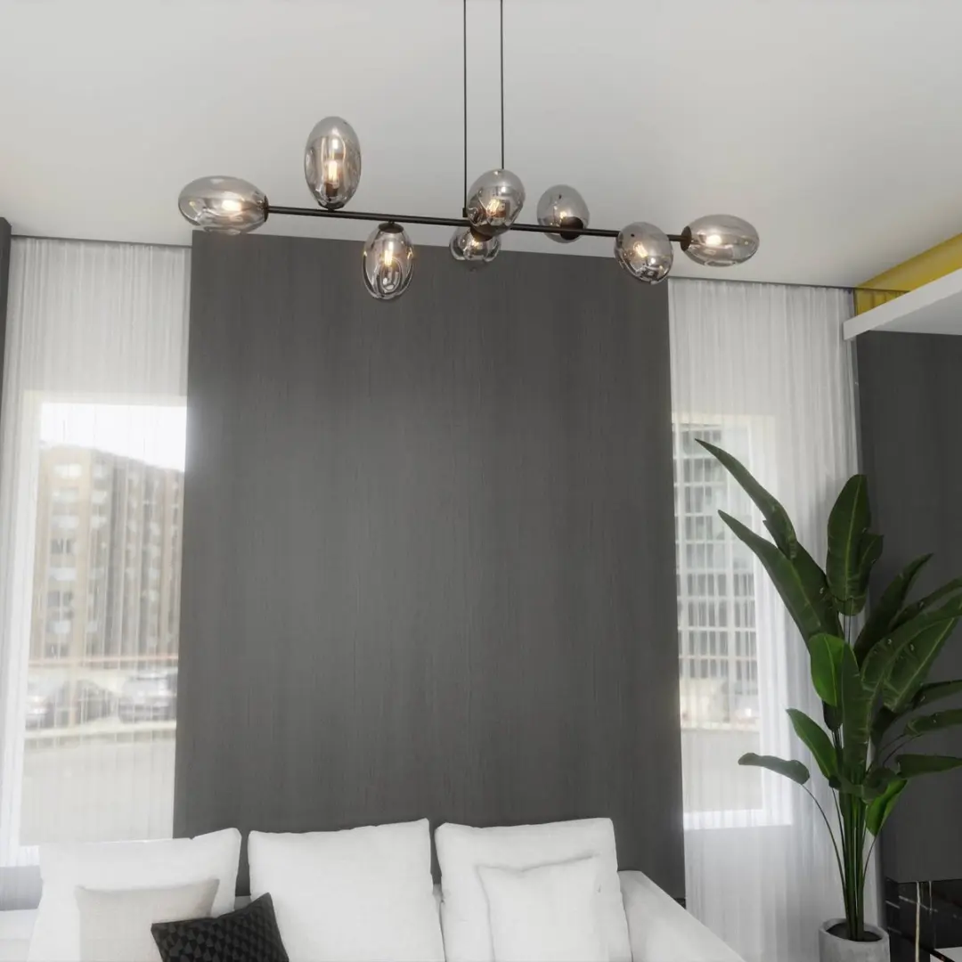 Euluna Hanglamp 8-Lichts Glas - Staal Zwart/Grafiet
