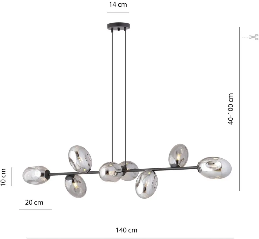 Euluna Hanglamp 8-Lichts Glas - Staal Zwart/Grafiet