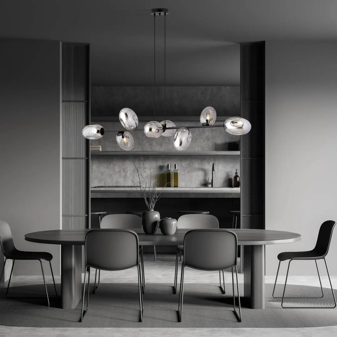 Euluna Hanglamp 8-Lichts Glas - Staal Zwart/Grafiet