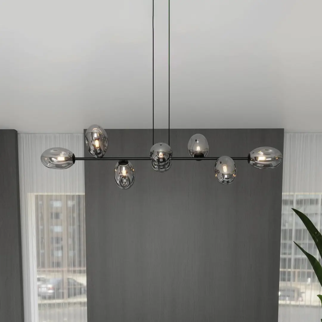 Euluna Hanglamp 8-Lichts Glas - Staal Zwart/Grafiet - afbeelding 6 van 6