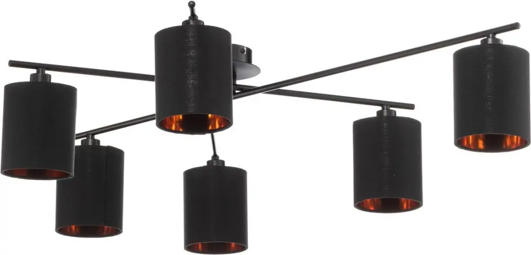 Lindby Plafondlamp 6-lichten - Staal/stof - E14 - Zwart/Goud/Nikkel
