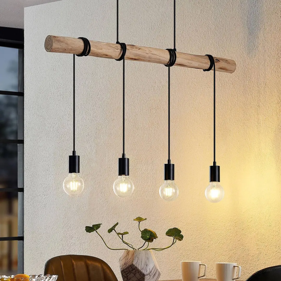 Lindby Hanglamp Eucalyptushout 4-Lichts