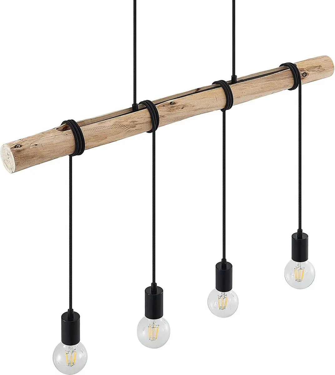 Lindby Hanglamp Eucalyptushout 4-Lichts - Mat Zwart